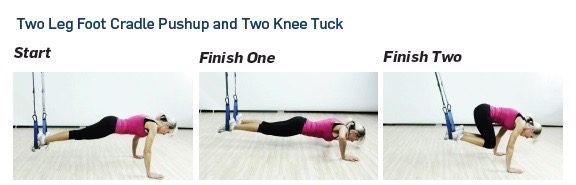 Push Up with Knee Tuck  Take your Push Ups up a notch and integrate Knee  Tucks to yield more benefits to your fitness! Throughout the exercise,  bring your knee up to